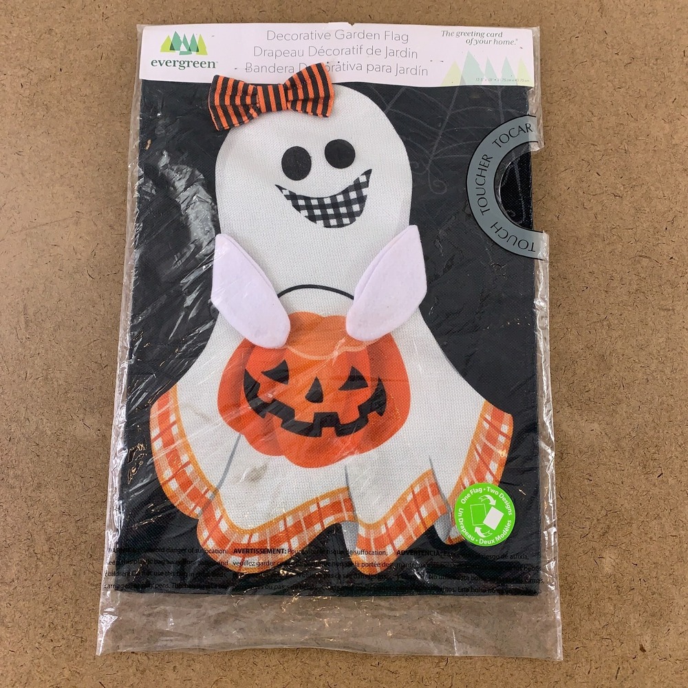 Evergreen Girl & Boy Ghost Reversible Burlap Decorative Garden Flag NWT *Flaw